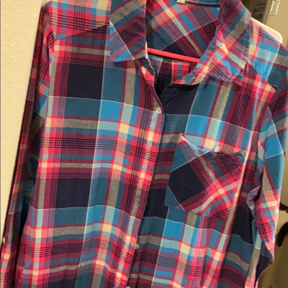 Kut from the Kloth button down plaid shirt